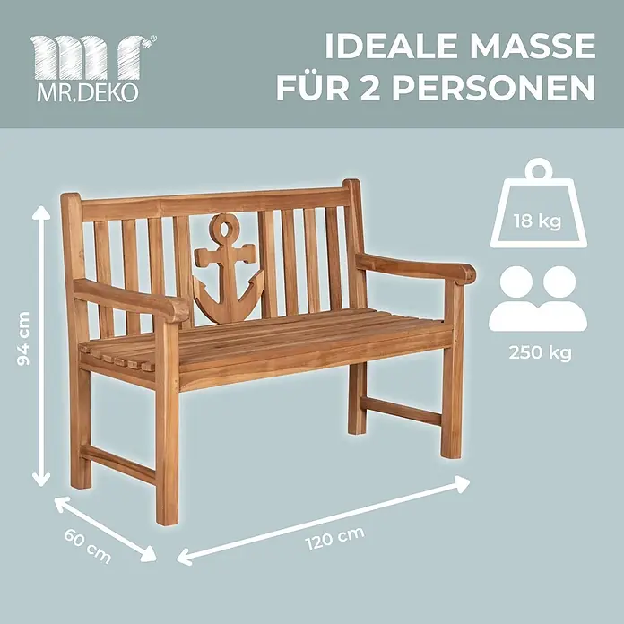 Bene Living Gartenbank Anker - Teakholz, Natur - Gartenbank aus Teakholz mit Anker-Ausschnitt in der Rückenlehne, für zwei Personen.