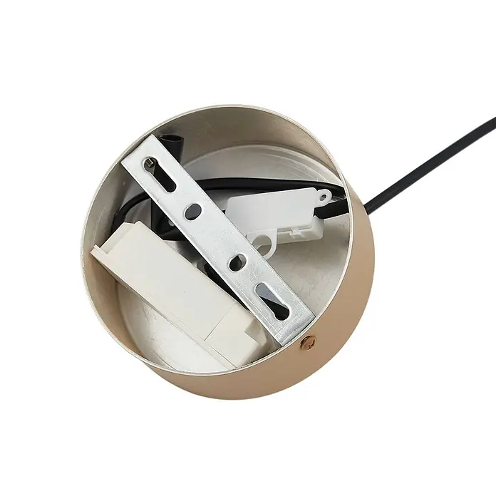 Lucande Pendelleuchte Livie - creme / amber, beige, weiß matt - Beiges Lampenbaldachin-Interieur mit Montagebügel und elektrischen Anschlüssen.