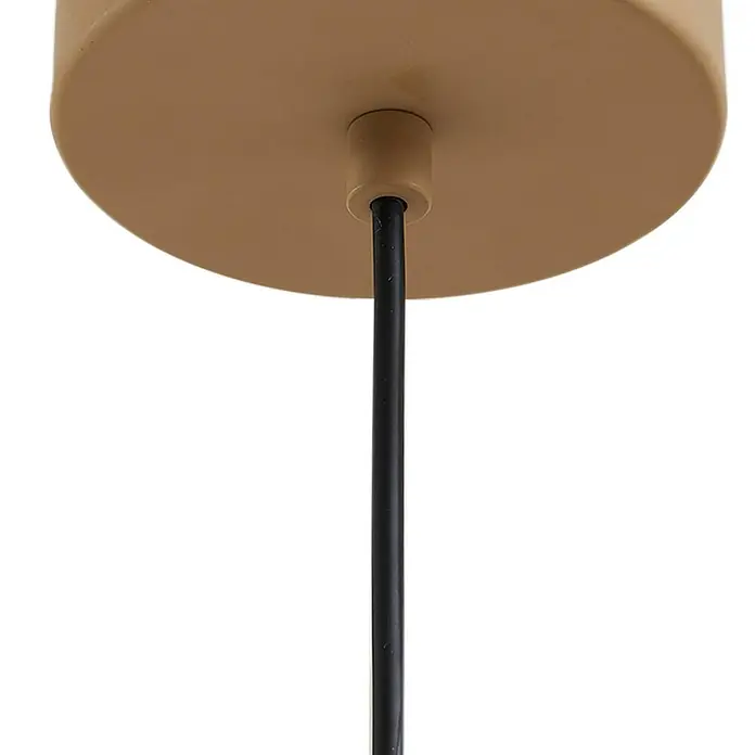 Lucande Pendelleuchte Livie - creme / amber, beige, weiß matt - Runde beigefarbene Deckenrosette mit einem schwarzen Elektrokabel, das aus der Mitte herabhängt.