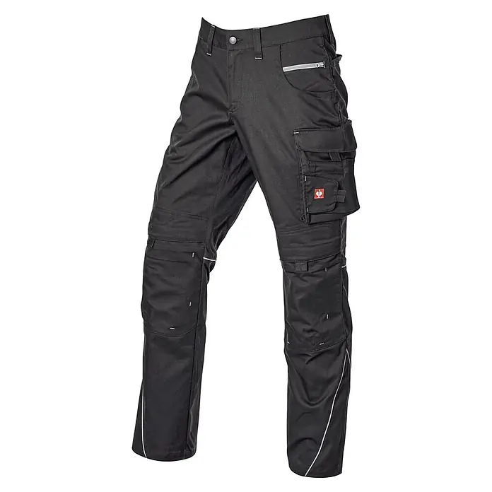 Engelbert Strauss Arbeitshose Twill - Herren, 56, Schwarz/Grau - Dunkelgraue Arbeitshose mit mehreren Funktionstaschen, Knieverstärkung und reflektierenden Details.