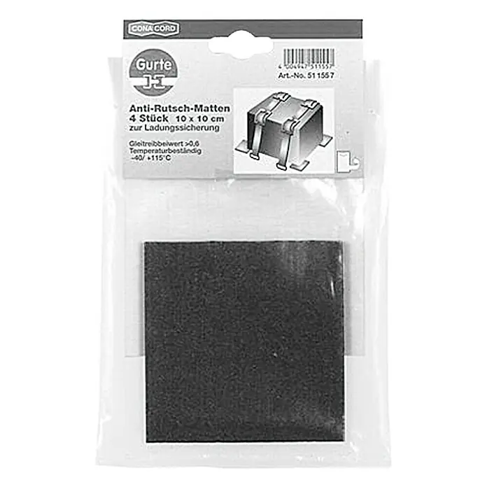 Conacord Antirutschmatte100 x 100 mm, Temperaturbereich: -40 °C - 115 °C - Antirutschmatten von CONACORD, 4 Stück, 10 x 10 cm zur Ladungssicherung. Ideal für den sicheren Transport von Gegenständen.