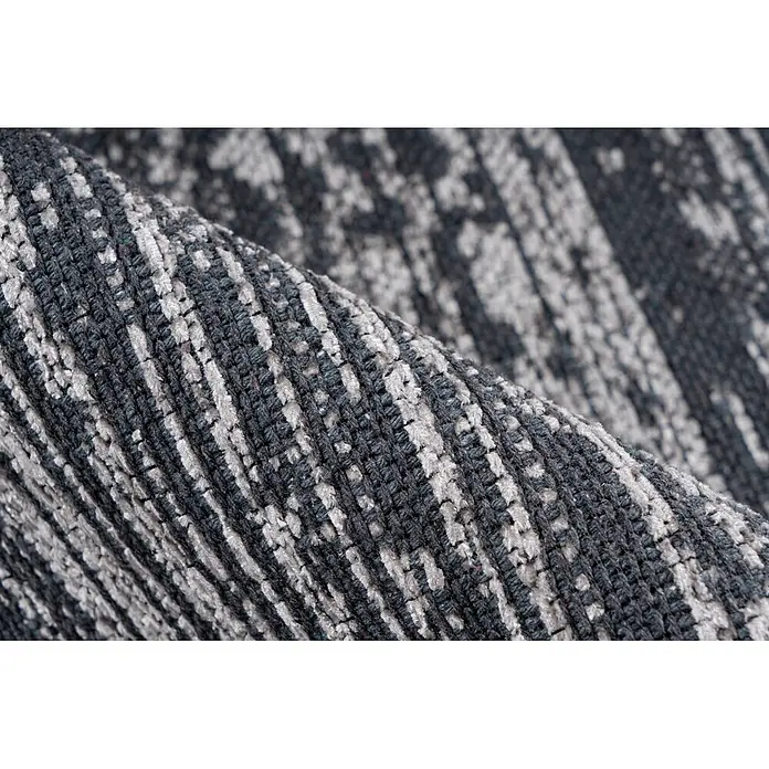 Kayoom Flachgewebeteppich Kalea 125 - Grau, 170 x 120 cm, 100 % Polyester - Gefalteter strukturierter Stoff mit dunkelgrauem und hellgrauem Webmuster.