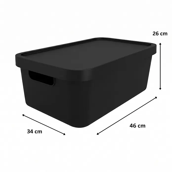 Plastard Aufbewahrungsbox-Set 2er-Set 31 Liter in Schwarz mit Deckel – Stapelboxen, Lagerboxen - L x B x H: 45,5 x 33,5 x 25 cm, Kunststoff, Schwarz, 2 Stk. - Schwarze rechteckige Kunststoff-Aufbewahrungsbox mit Deckel, Maße 46x34x26 cm.