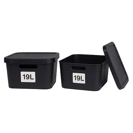 Plastard  Aufbewahrungsbox-Set 2er-Set 19 Liter in Schwarz mit Deckel – Stapelboxen, Lagerboxen