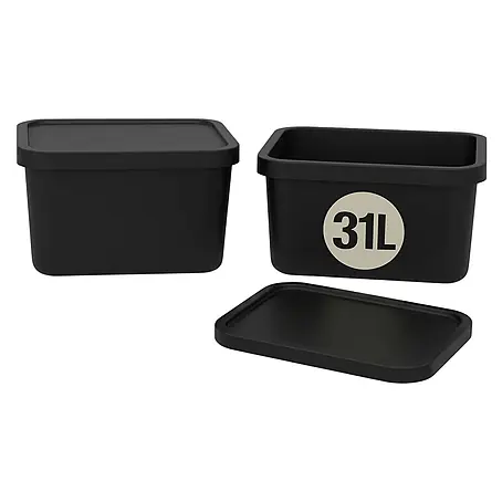 Plastard  Aufbewahrungsbox-Set 2er-Set 31 Liter in Schwarz mit Deckel – Stapelboxen, Lagerboxen