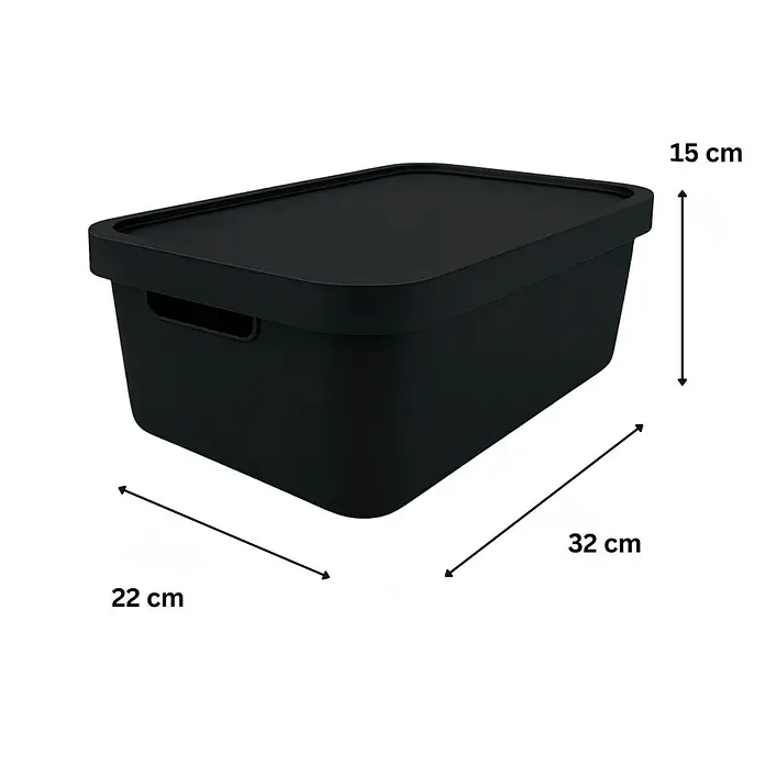 Plastard Aufbewahrungsbox-Set 2er-Set 7,5 Liter in Schwarz mit Deckel – Stapelboxen, Lagerboxen - L x B x H: 32 x 22 x 15 cm, Kunststoff, Schwarz, 2 Stk. - Schwarze Kunststoff-Aufbewahrungsbox mit Deckel und Griffen, 32x22x15 cm.