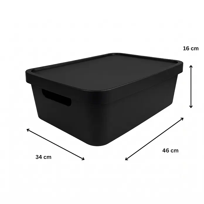 Plastard Aufbewahrungsbox-Set 4er-Set 19 Liter in Schwarz mit Deckel – Stapelboxen, Lagerboxen - L x B x H: 45,5 x 33,5 x 15,5 cm, Kunststoff, Schwarz, 4 Stk. - Rechteckige schwarze Aufbewahrungsbox mit Deckel, 46x34x16 cm.
