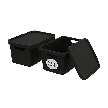 Plastard  Aufbewahrungsbox-Set 2er-Set 7,5 Liter in Schwarz mit Deckel – Stapelboxen, Lagerboxen