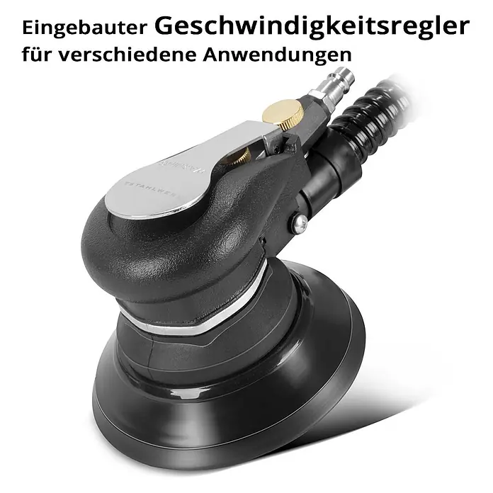 STAHLWERK Druckluft-Exzenterschleifer DES-125 ST -  - Schwarzer pneumatischer Exzenterschleifer mit integriertem Geschwindigkeitsregler für verschiedene Anwendungen.