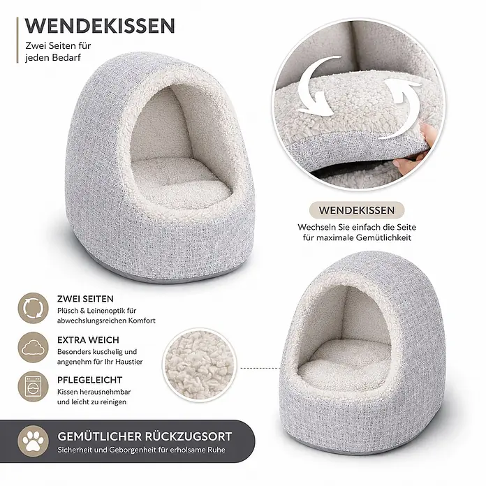 belviona Haustierbett - 40 x 35 x 38 cm, Polyester, hellgrau - Graues, weiches, umkehrbares höhlenförmiges Haustierbett.