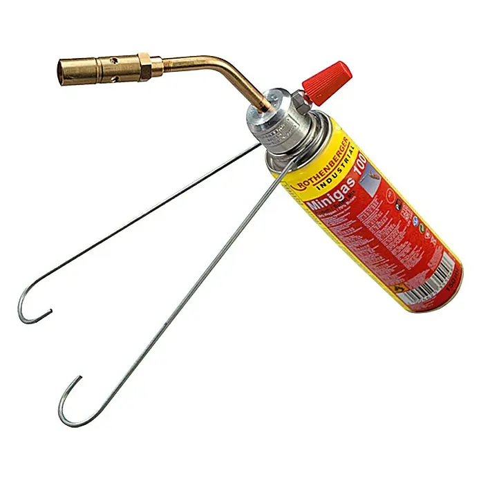 Rothenberger Industrial Soplete de cartucho MINISET - 1.450 °C, Diámetro soplete: 14 mm - Rothenberger Minigas 100 con accesorio de quemador y marco de alambre. Compacto, ideal para artesanos y aficionados al bricolaje para soldar y calentar.