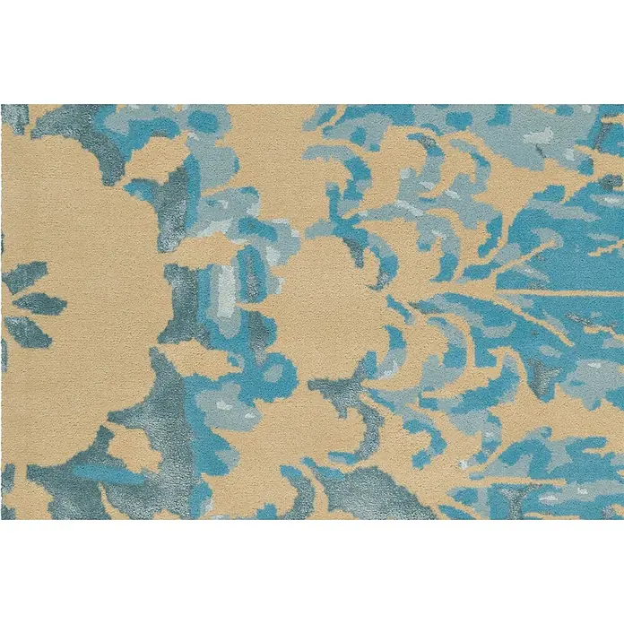 Kayoom Kurzflorteppich Satin 8061 - Creme/Türkis, 180 x 120 cm, 70 % Wolle, 30 % Viskose - Abstrakt florales Teppichmuster in Sand-, Türkis- und Blautönen.