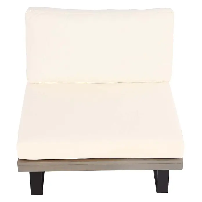 Mendler Garten-Loungesessel HWC-H54 - 1 Stk., Holz, Grau, Polster cremeweiß, B x T x H: 82 x 82 x 75 cm - Armloser Outdoor-Modulstuhl mit cremefarbenen Kissen und grauem Holzgestell mit schwarzen Beinen.