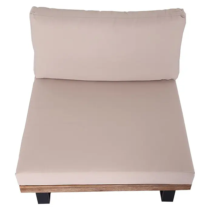 Mendler Garten-Loungesessel HWC-H54 - 1 Stk., Holz, Hellbraun, Polster beige, B x T x H: 82 x 82 x 75 cm - Hellbeiger Outdoor-Liegestuhl mit dicken Polstern auf Holzgestell mit schwarzen Beinen.