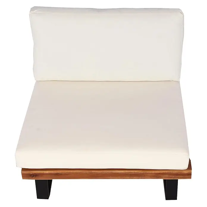 Mendler Lounge-Sessel HWC-H54 Akazie - braun, Polster cremeweiß -  - Modulares Sitzmöbel mit cremefarbenen Kissen, Naturholzrahmen und schwarzen Füßen für bequemes Sitzen.