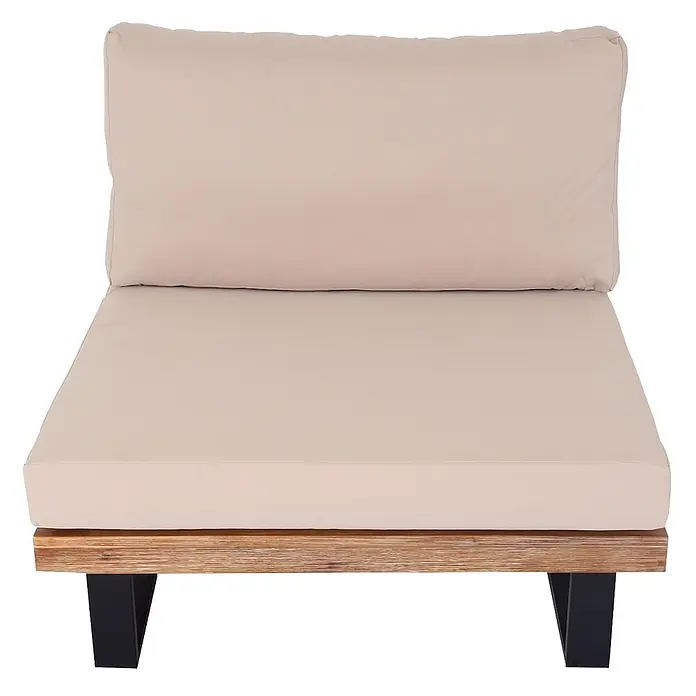 Mendler Garten-Loungesessel HWC-H54 - 1 Stk., Holz, Hellbraun, Polster beige, B x T x H: 82 x 82 x 75 cm - Beigefarbener Lounge-Sessel mit Kissen, Naturholzrahmen und schwarzen Beinen für bequemes Sitzen.