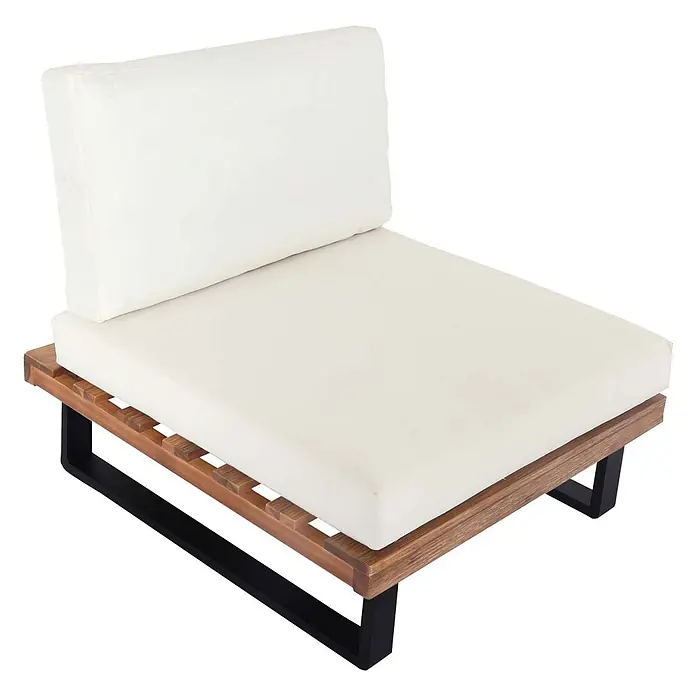Mendler Garten-Loungesessel HWC-H54 - 1 Stk., Holz, Hellbraun, Polster cremeweiß, B x T x H: 82 x 82 x 75 cm - Moderner modularer Loungesessel mit Lattenrost aus Holz, schwarzen Metallbeinen und cremefarbenen Sitz- und Rückenpolstern.