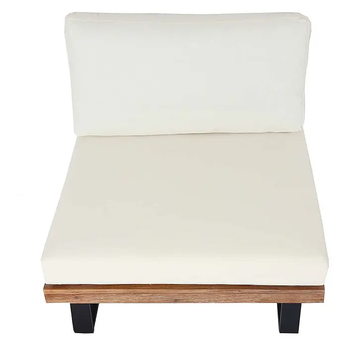Mendler Garten-Loungesessel HWC-H54 - 1 Stk., Holz, Hellbraun, Polster cremeweiß, B x T x H: 82 x 82 x 75 cm - Weiß gepolstertes Outdoor-Sesselmodul mit Naturholzbasis und schwarzen Beinen.