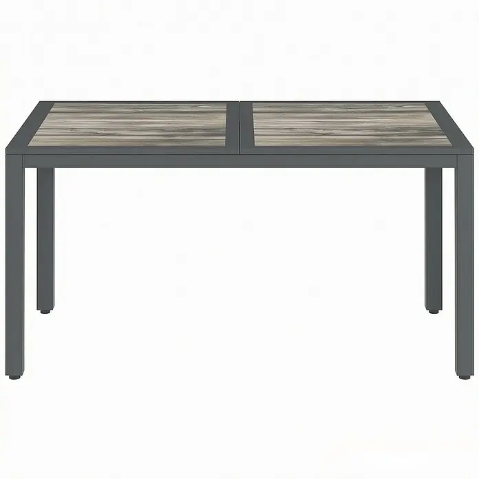 SONNENH Gartentisch - L x B x H: 140 x 80 x 72 cm, Stahl, Rund, Dunkelgrau - Rechteckiger Esstisch mit dunkelgrauem Metallrahmen und zwei hellgrauen Platten in Holzoptik.