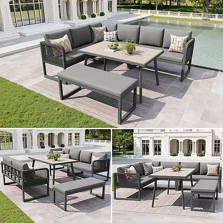 SONNENH Loungemöbel-Set 5-teilig für 6–8 Personen Grau