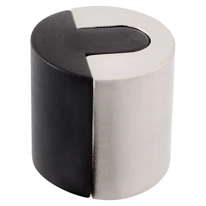 Walteco Türstopper - Ø x H: 40 x 40 mm, Silber - Zylindrischer Türstopper, halb schwarzer Gummi und halb gebürstetes Silbermetall.