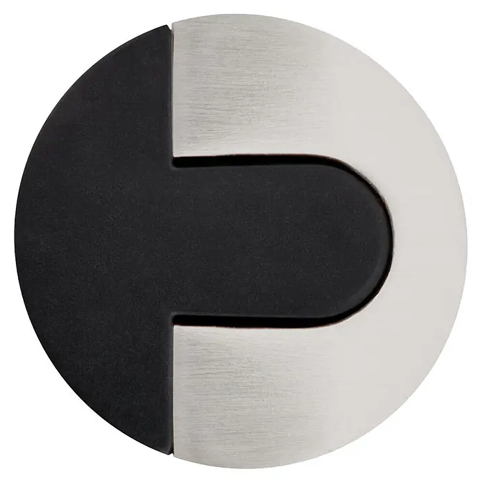 Walteco Türstopper - Ø x H: 40 x 40 mm, Silber - Runde Kabeldurchführung mit schwarzem Soft-Touch und gebürstetem Silber, mit U-förmiger Kabelöffnung.