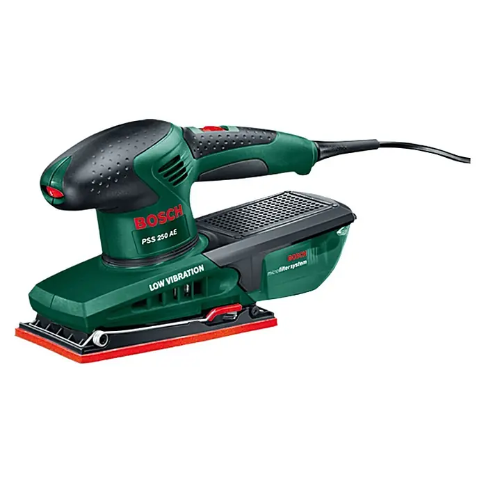 Bosch Elektro-Schwingschleifer PSS 250 AE - 250 W, Leerlaufschwingzahl: 14.000 U/min - 24.000 U/min - Der Bosch PSS 250 AE Schwingschleifer für feine Oberflächenbearbeitung. Kompaktes Design und vibrationsarm für präzise Ergebnisse.