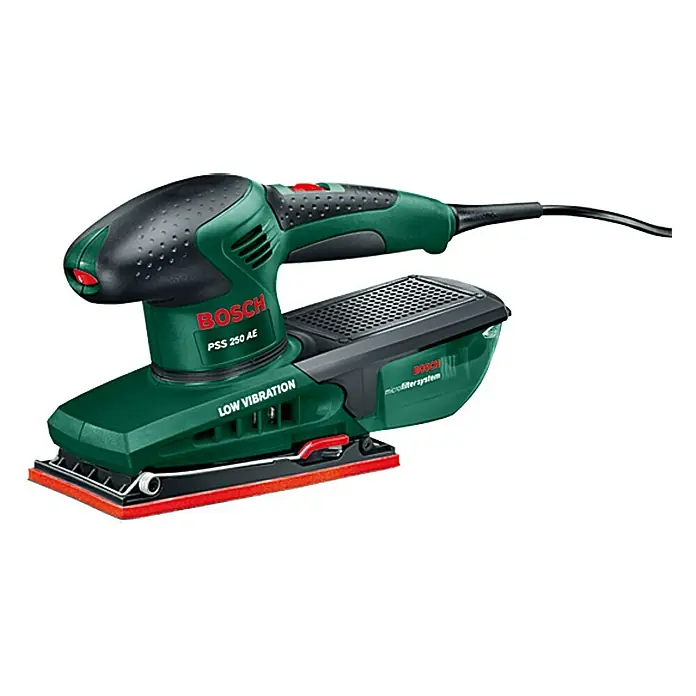 Bosch Elektro-Schwingschleifer PSS 250 AE - 250 W, Leerlaufschwingzahl: 14.000 U/min - 24.000 U/min - Der Bosch PSS 250 AE Schwingschleifer für feine Oberflächenbearbeitung. Kompaktes Design und vibrationsarm für präzise Ergebnisse.