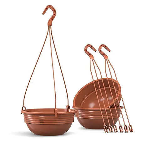 Plastard  Blumenampel 3er Set Ø 25 cm in Terrakotta mit Aufhänger, Deko Blumentopf