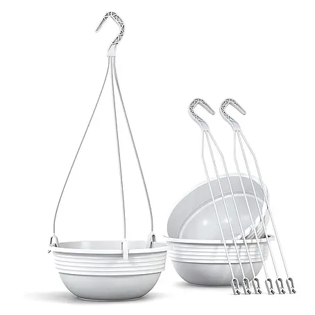 Plastard  Blumenampel 3er Set Ø 32 cm in Weiß mit Aufhänger, Deko Blumentopf