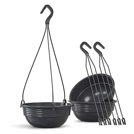 Plastard  Blumenampel 3er Set Ø 25 cm in Anthrazit mit Aufhänger, Deko Blumentopf