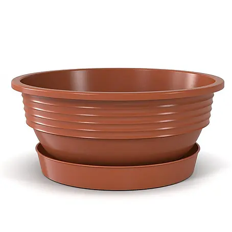 Plastard  Pflanzschale rund Ø 45 cm Pflanzschale mit Untersetzer – Terrakotta
