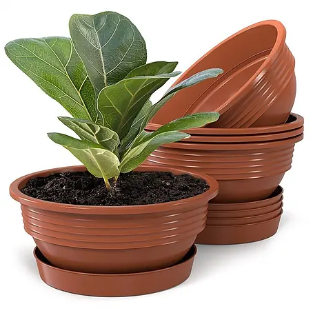Plastard  Pflanzschale rund 5er Set Pflanzenschalen Ø 45 cm mit Untersetzer rund – Terrakotta