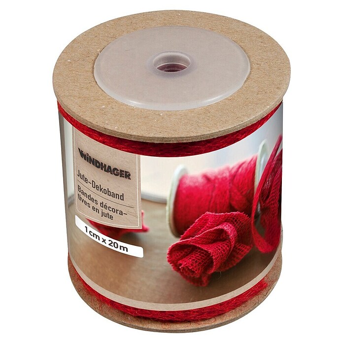 Windhager Jutegewebeband Fischgrät (L x B: 20 m x 1 cm, Rot)