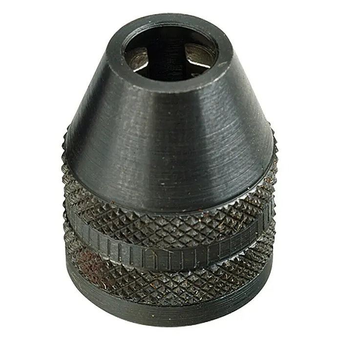 Proxxon Bohrfutter No 28941 - Spannweite Bohrfutter: 0,3 mm - 3,2 mm, Gewinde: M 8 - Nahaufnahme einer Bohrfutter für eine Bohrmaschine, ein essenzielles Werkzeug für Handwerker und Heimwerker.