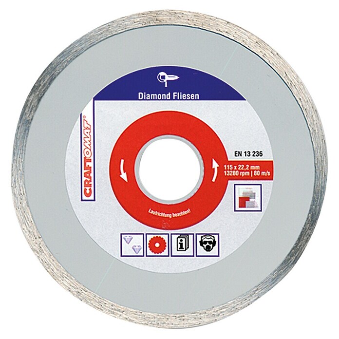 Craftomat Disco de corte de diamante (Baldosas, Diámetro disco: 115 mm)