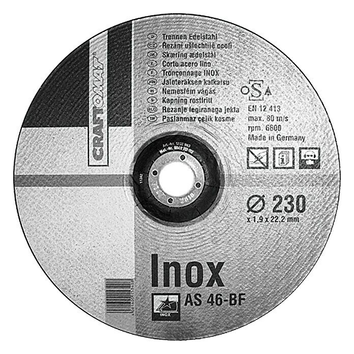 Craftomat Disco de corte AS 46T-BF (Acero inoxidable, Diámetro disco: 115 mm, Espesor disco: 1,6 mm)