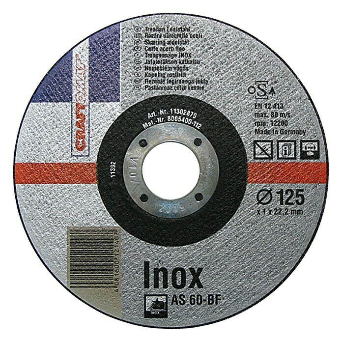 Craftomat Disco de corte AS 60T-BF (Acero inoxidable, Diámetro disco: 125 mm, Espesor disco: 1 mm)