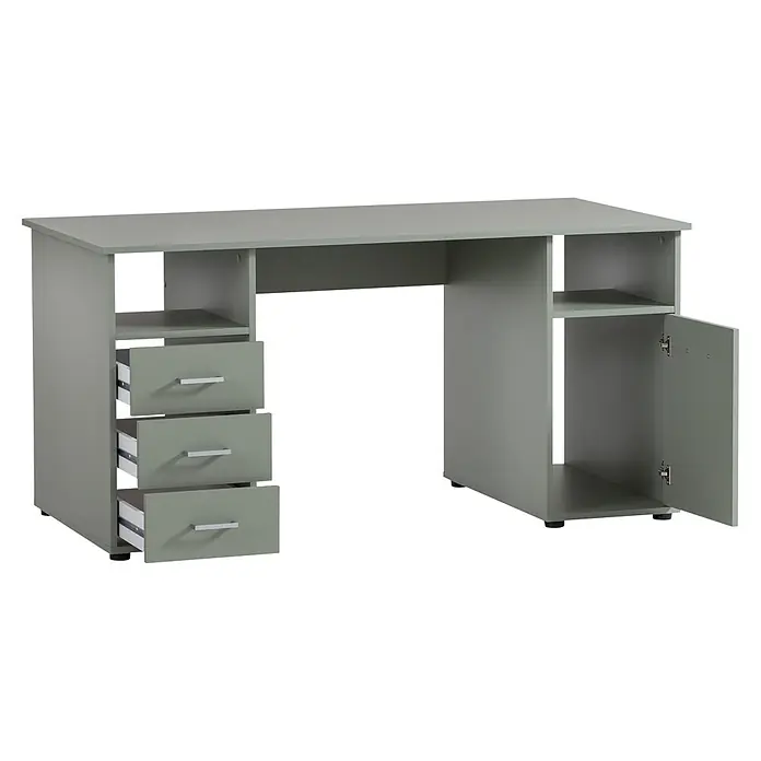 Schildmeyer Niels Schreibtisch mit Aufsatz - L x B x H: 70 x 150 x 86,7 cm, Holzwerkstoff, Pistazie - Hellgrüner Holzschreibtisch mit drei Auszugsschubladen und einem offenen Schrankfach.