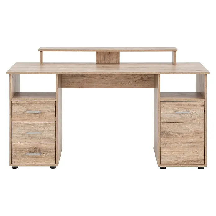 Schildmeyer Niels Schreibtisch mit Aufsatz - L x B x H: 70 x 150 x 86,7 cm, Holzwerkstoff, Wildeiche - Heller Holzschreibtisch mit Aufsatz, drei Schubladen und einem Stauraumschrank.