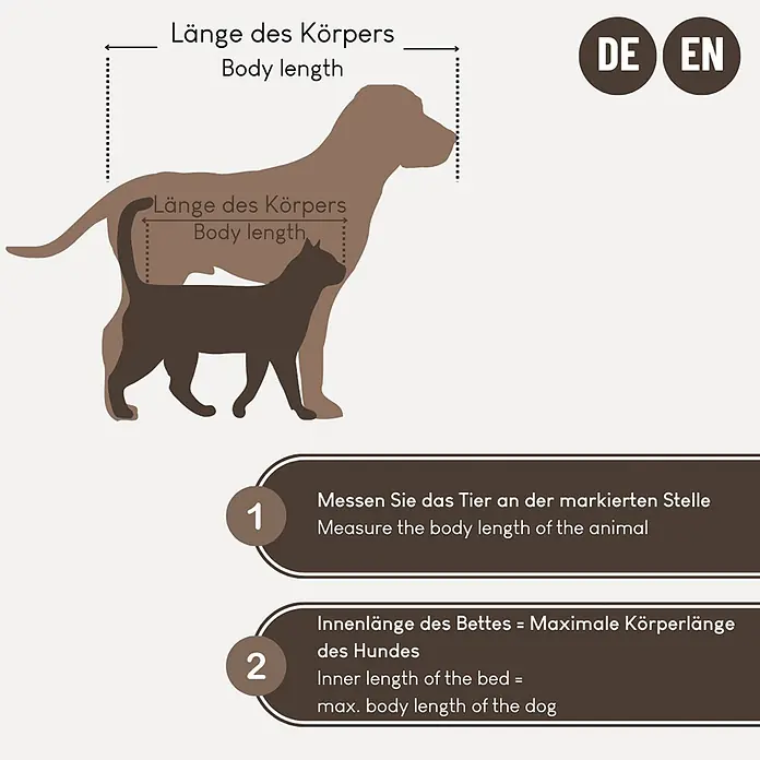 belviona Haustierbett - 71 x 97 x 17 cm, Textil, Grau - Messanleitung für Tierkörperlänge (Hund, Katze) zur Auswahl der passenden Bettgröße.