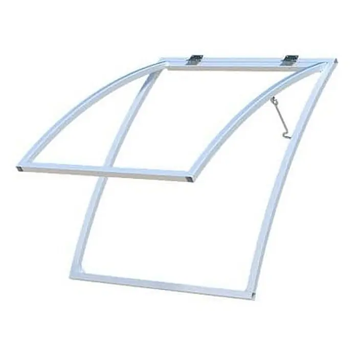 Garten Dream Gewächshaus-Fensterrahmen Mini - 4 x 64 x 98 cm, Silber, Passend für: Garten Dream "Mini" - Weißer automatischer Gewächshausfensteröffner aus Metall, zur Belüftung geöffnet.