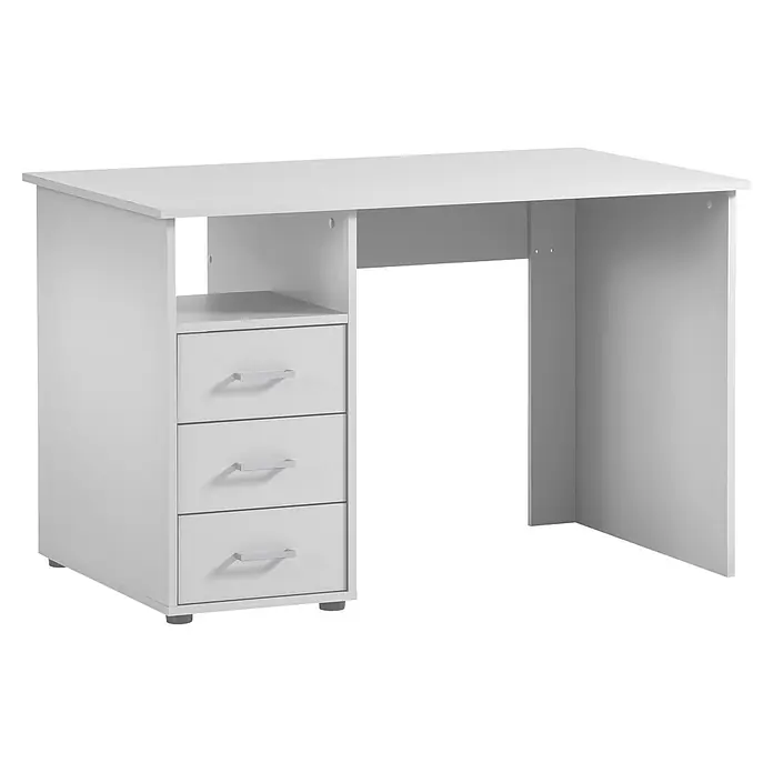 Schildmeyer Niels Schreibtisch - L x B x H: 70 x 116 x 74 cm, Holzwerkstoff, Weiß - Weißer Schreibtisch mit drei Schubladen und einem offenen Fach.