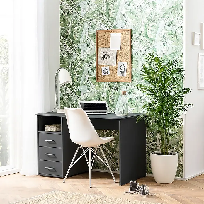 Schildmeyer Niels Schreibtisch - L x B x H: 70 x 116 x 74 cm, Holzwerkstoff, Anthrazit - Dunkelgrauer Schreibtisch mit drei Schubladen und einem Regal, ideal für ein Home-Office oder Arbeitszimmer.
