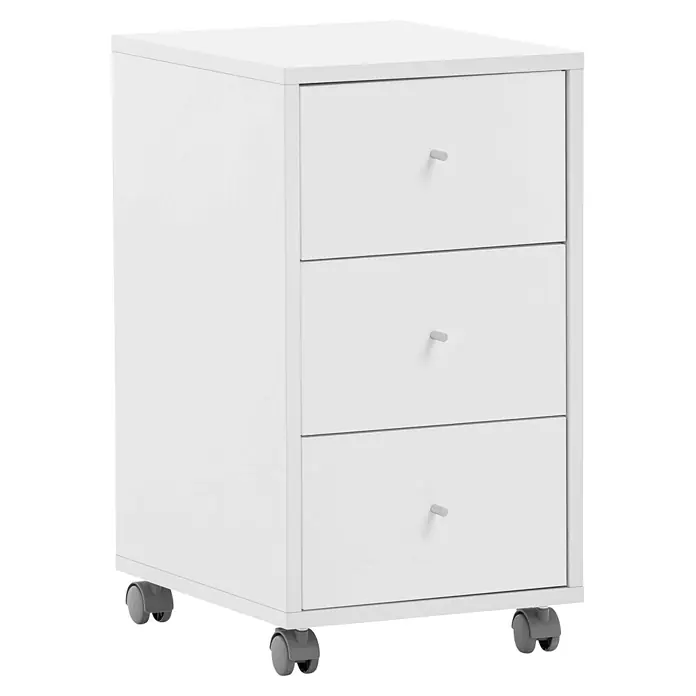 Schildmeyer Serie 400 Rollcontainer - L x B x H: 39,1 x 32,6 x 59,7 cm, Weiß - Weißer Rollcontainer mit drei Schubladen, grauen Griffen und Rollen.