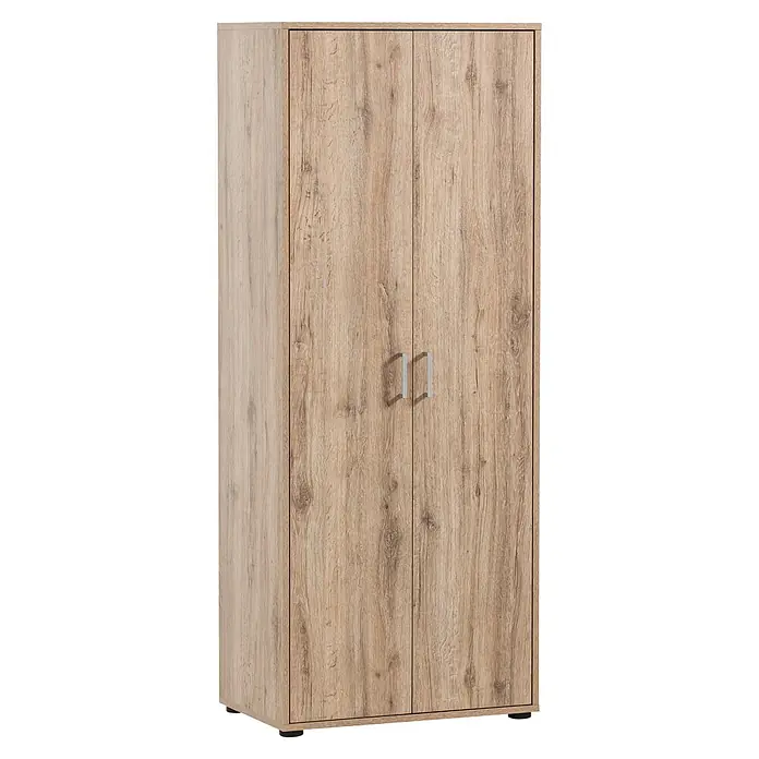 Schildmeyer Niels Holz-Mehrzweckschrank - L x B x H: 41 x 65,1 x 163,6 cm, Wildeiche - Zweitüriger Schrank in heller Holzmaserung mit zwei silbernen Griffen.