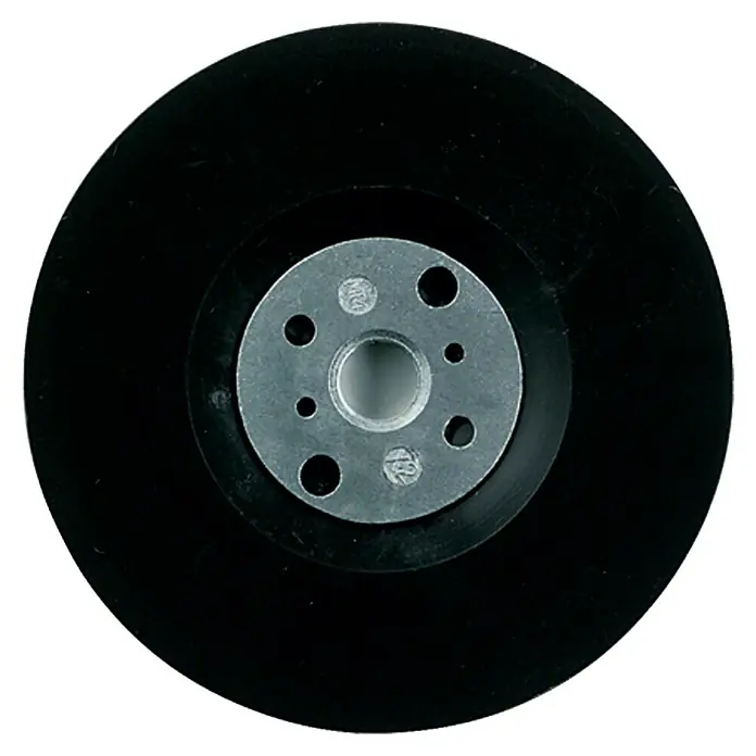 Craftomat Disco de apoyo de caucho para amoladoras angulares - Diámetro disco: 115 mm, 13.280 r.p.m., Rosca M14 - Disco de lijado negro con un centro de metal plateado, ideal para lijar diversas superficies y alisar materiales.