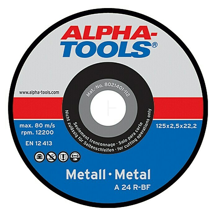 Alpha Tools Disco de corte A 24R-BF (Específico para: Metal, Diámetro disco: 125 mm, Espesor disco: 2,5 mm, 10 uds.)