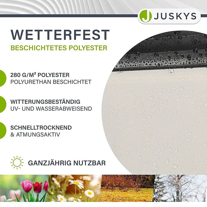 Juskys Gelenkarmmarkise - beige, Breite: 2,5 m, Ausfall: 2 m - Wetterfestes, beschichtetes Polyestergewebe mit sichtbarer Wasserabweisung. Ideal für ganzjährigen Außeneinsatz.