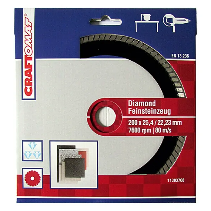 Craftomat Disco de corte Express - Diámetro: 200 mm, Orificio: 25,4 mm - Imagen del disco de corte diamantado CRAFFTOMAT para gres porcelánico, ideal para cortes precisos.